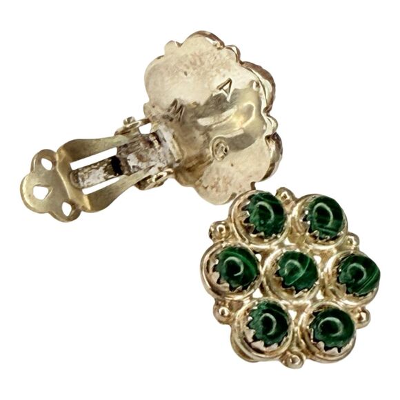 Native American Green Malachite 925 Sterling Silver Earrings Rare Carol Allapowa - Picture 10 of 14